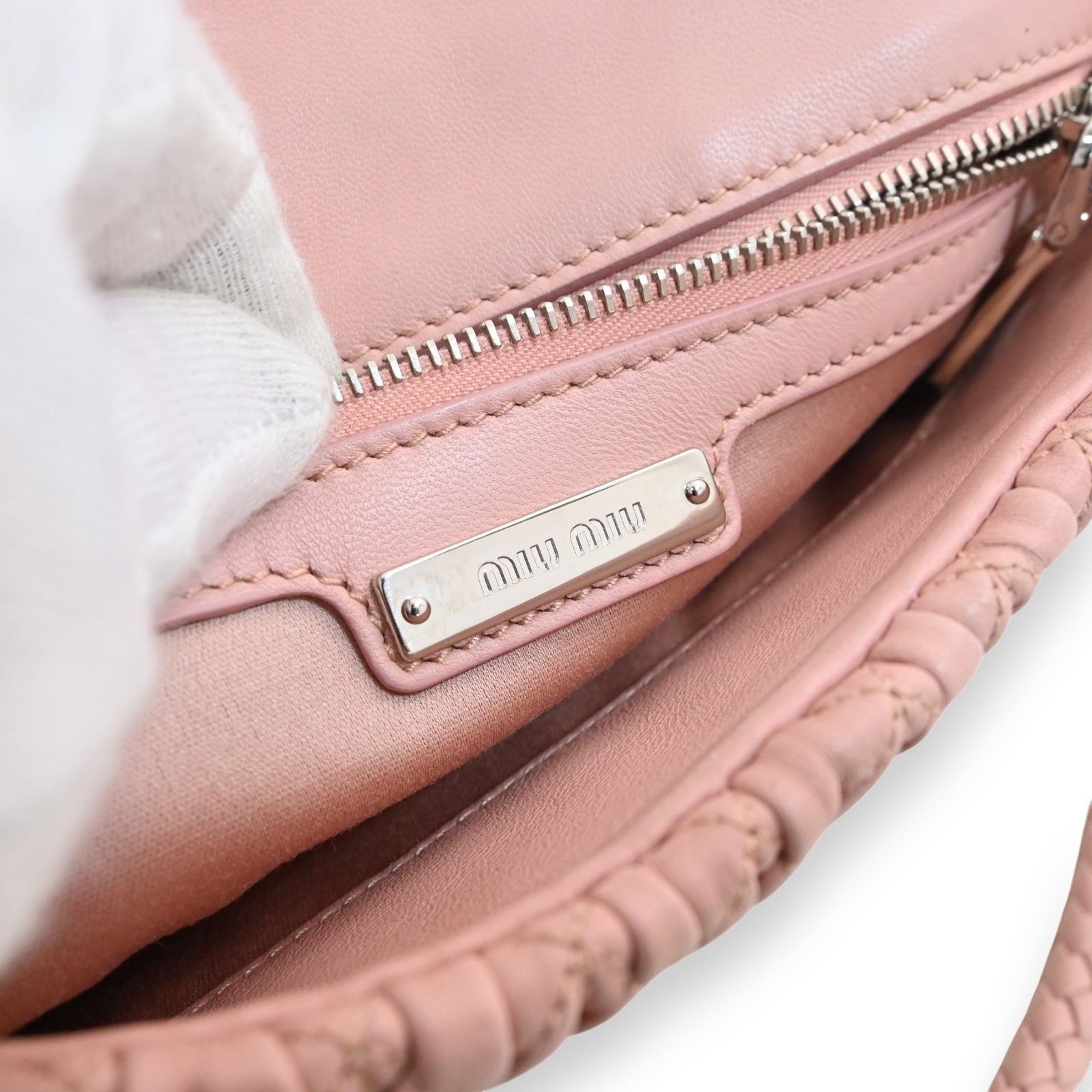 ミュウミュウ マテラッセ ナッパ クリスタル ショルダーバッグ ピンク