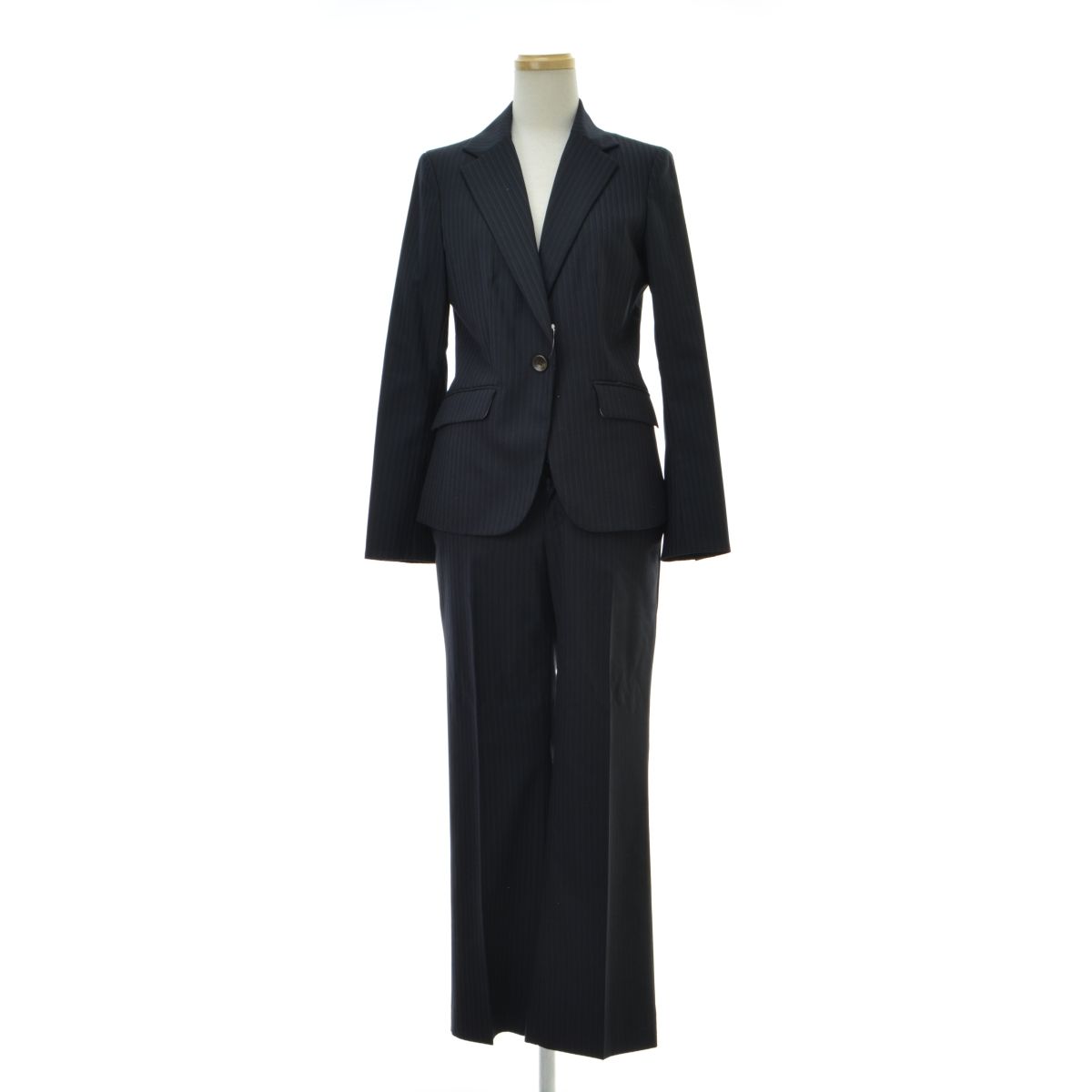 INED　イネド　パンツ　スーツ　 ブラック　ストライプ　ウール混 定番スーツ／ウール混】ピンストライプストレートパンツ（パンツ(単品
