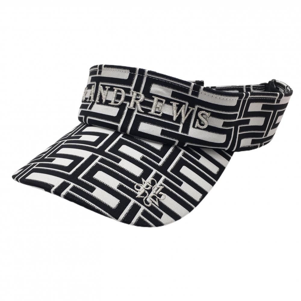 美品】セントアンドリュース サンバイザー 白×黒 総柄 ロゴ FR ゴルフ