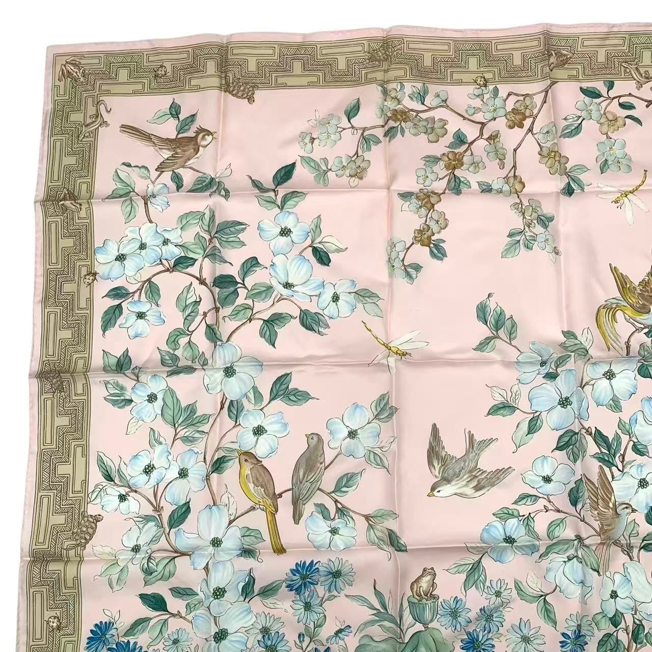 極美品 TIFFANY&CO ティファニー スカーフ シルク 花柄 鳥柄 ピンク