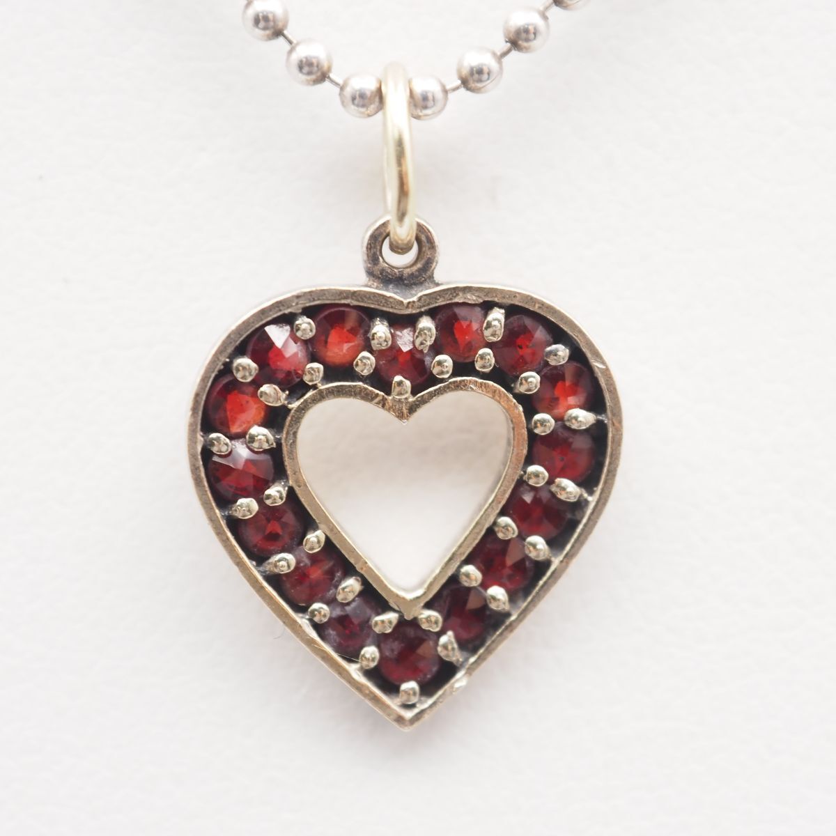 M600 ガーネット 900刻印 ペンダント トップ オープンハート ゴールド