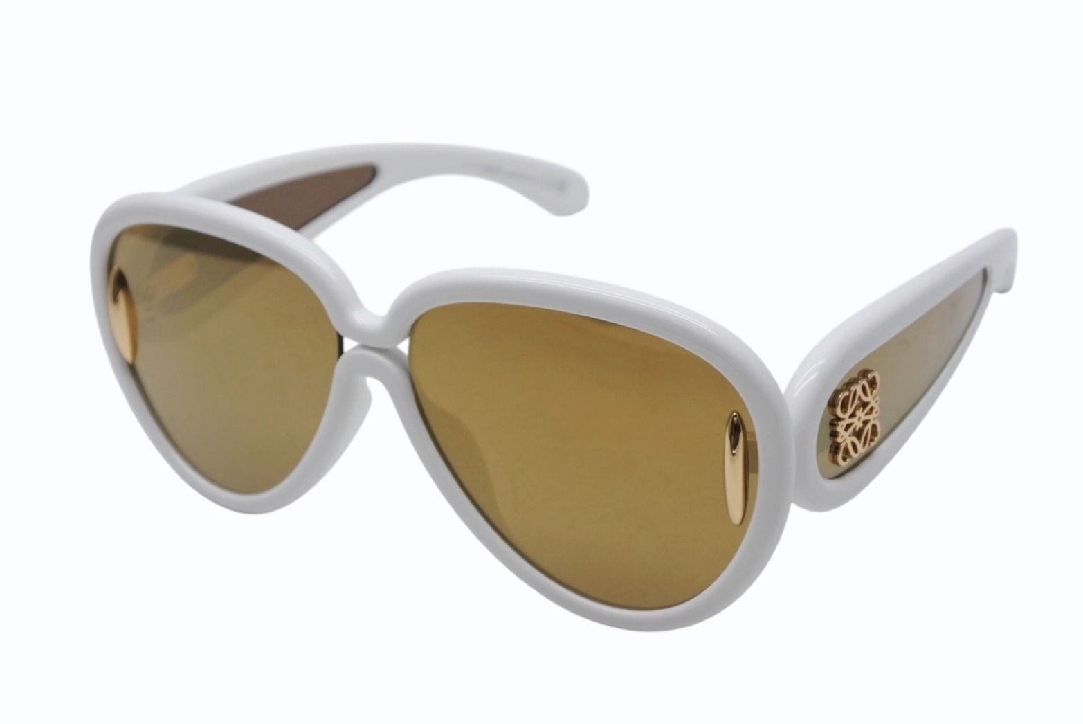 【未使用品】LOEWE ゴールド レザー ラウンドサングラス 美品✨ LOEWE ロエベ アナグラム ゴールド金具 サングラス - 小物最 安値