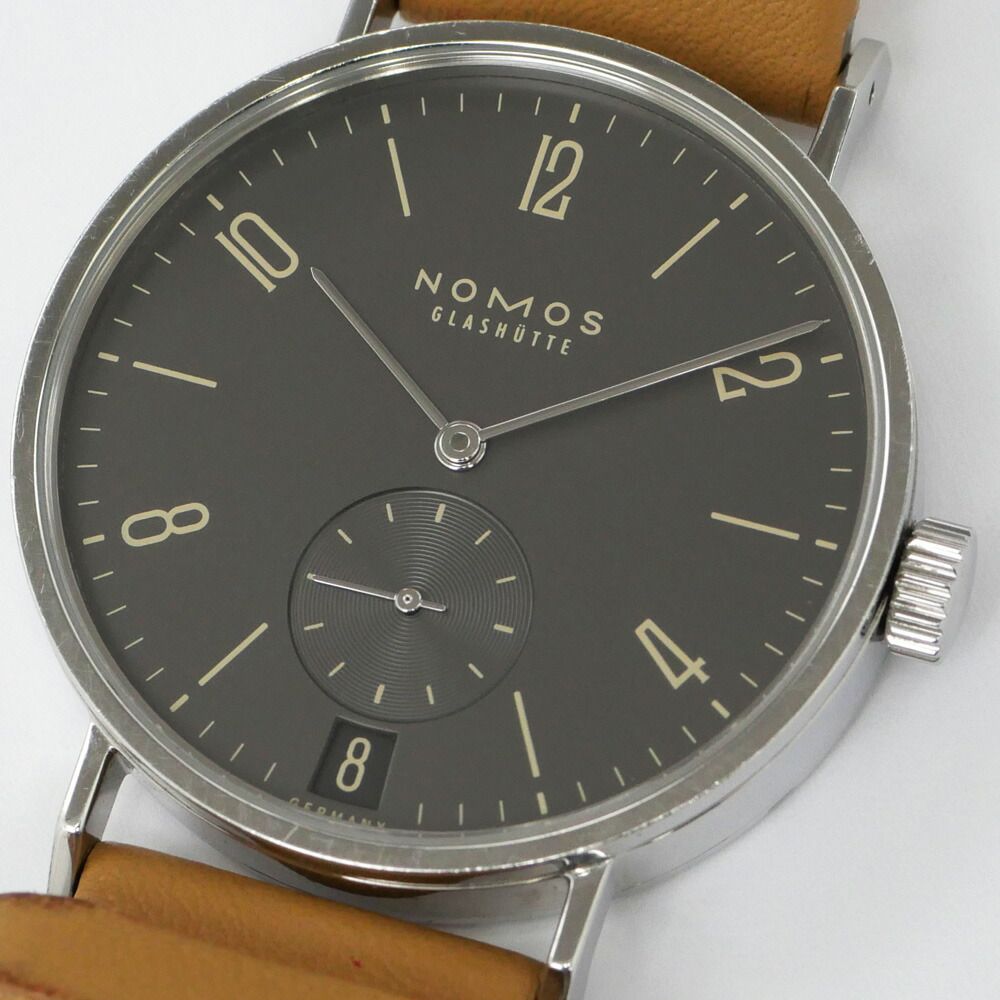  名東 ノモス タンゴマット ルテニウム デイト TN1Z1G2 SS レザー 社外ベルト 自動巻き メンズ 男 腕時計 きちんと感 自動巻き時計 腕時計(アナログ)