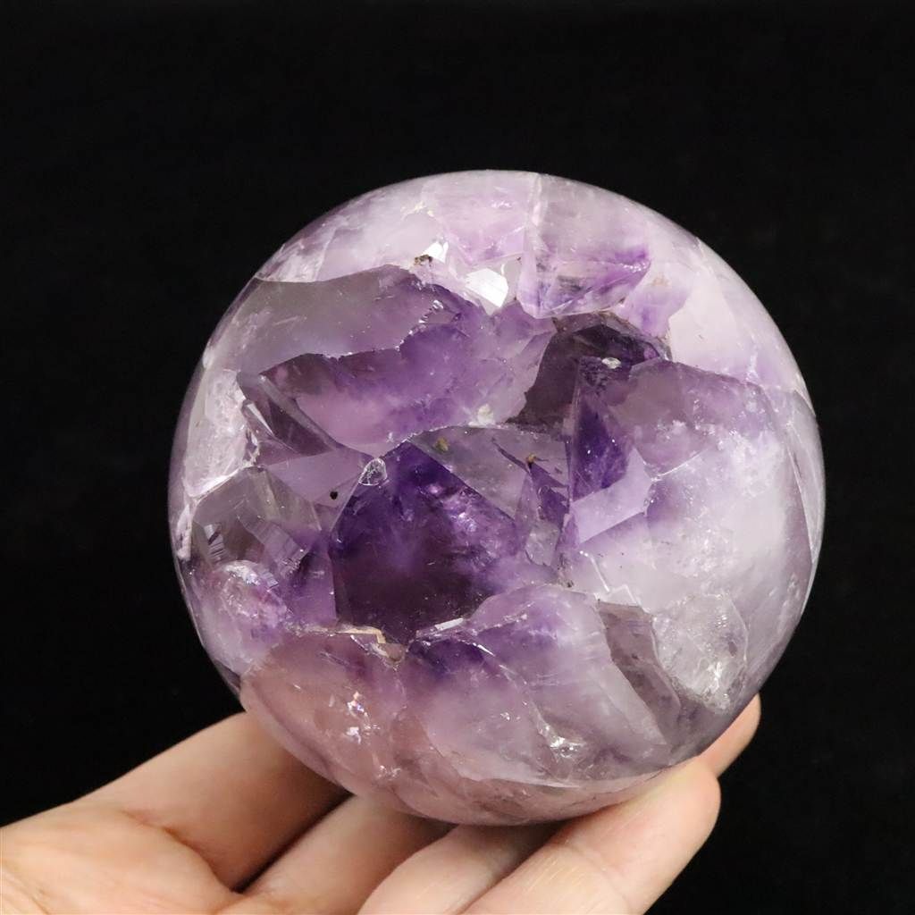 ブラジル産 アメジスト 79mmスフィア 丸玉 笑口 台付 270g 【榎本通商