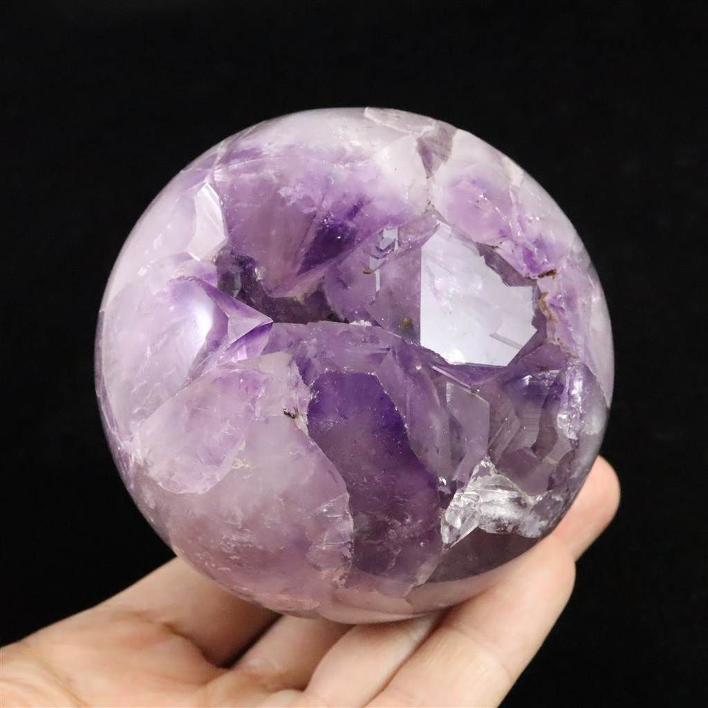 ブラジル産 アメジスト 79mmスフィア 丸玉 笑口 台付 270g 【榎本通商