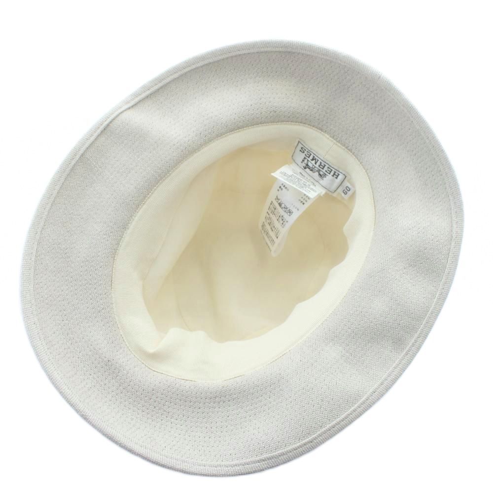 エルメス HERMES 帽子 ハット 麻 リネン やぎ革 レザー リボン バイ