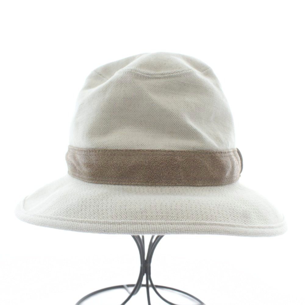 HERMES ハット 帽子 リボン レザー エルメス HERMES 帽子 ハット 麻 リネン やぎ革 レザー リボン バイ