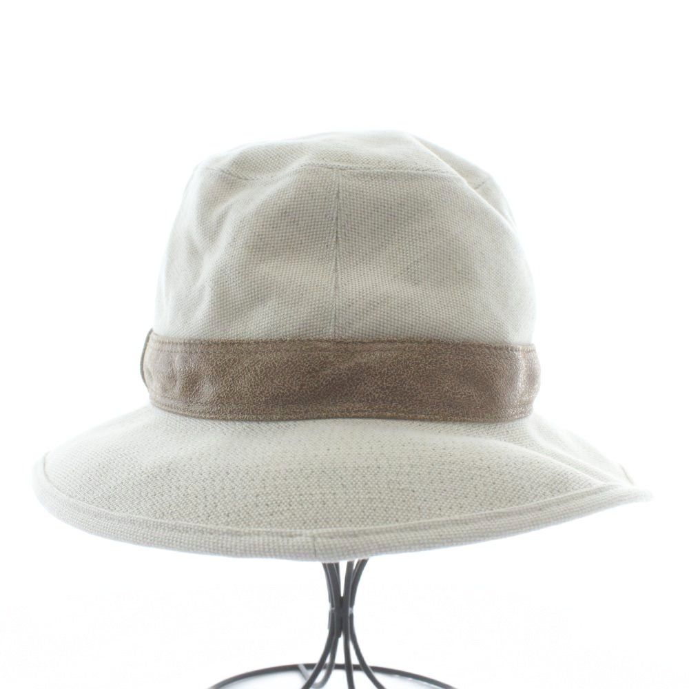 エルメス HERMES 帽子 ハット 麻 リネン やぎ革 レザー リボン バイ