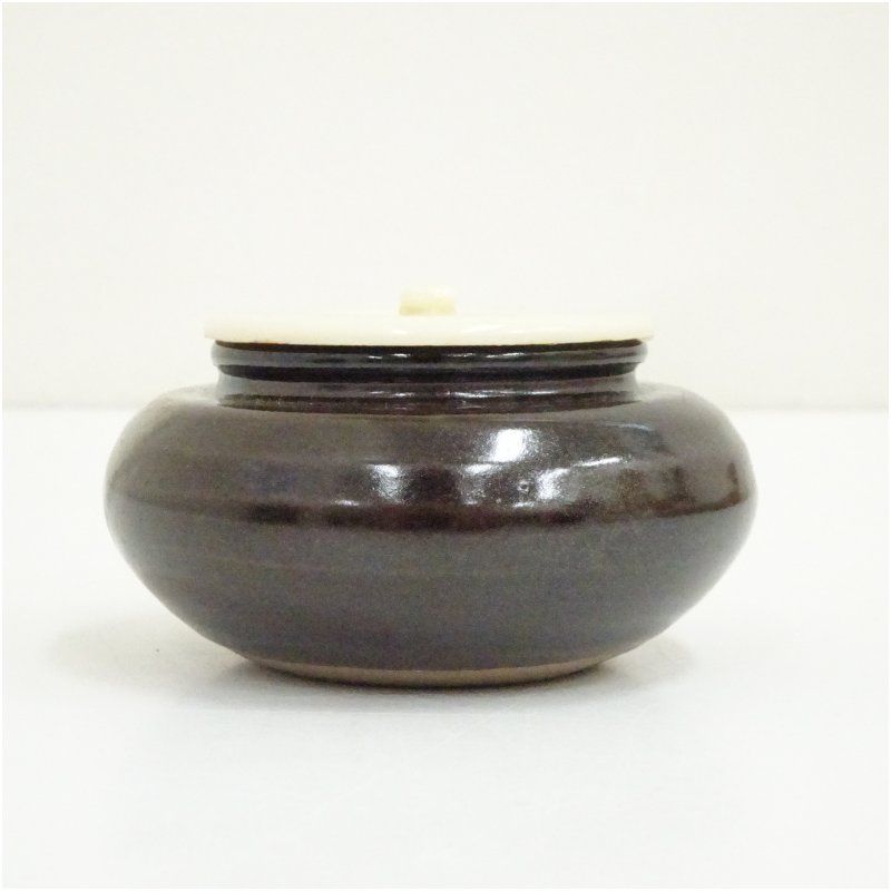 茶道具　京焼　万代草山作　文殊茶入　仕覆付　共箱　V　R6122 京焼 万代草山造 大海茶入（仕覆付） 茶入れ 茶道 茶道具 おしゃれ