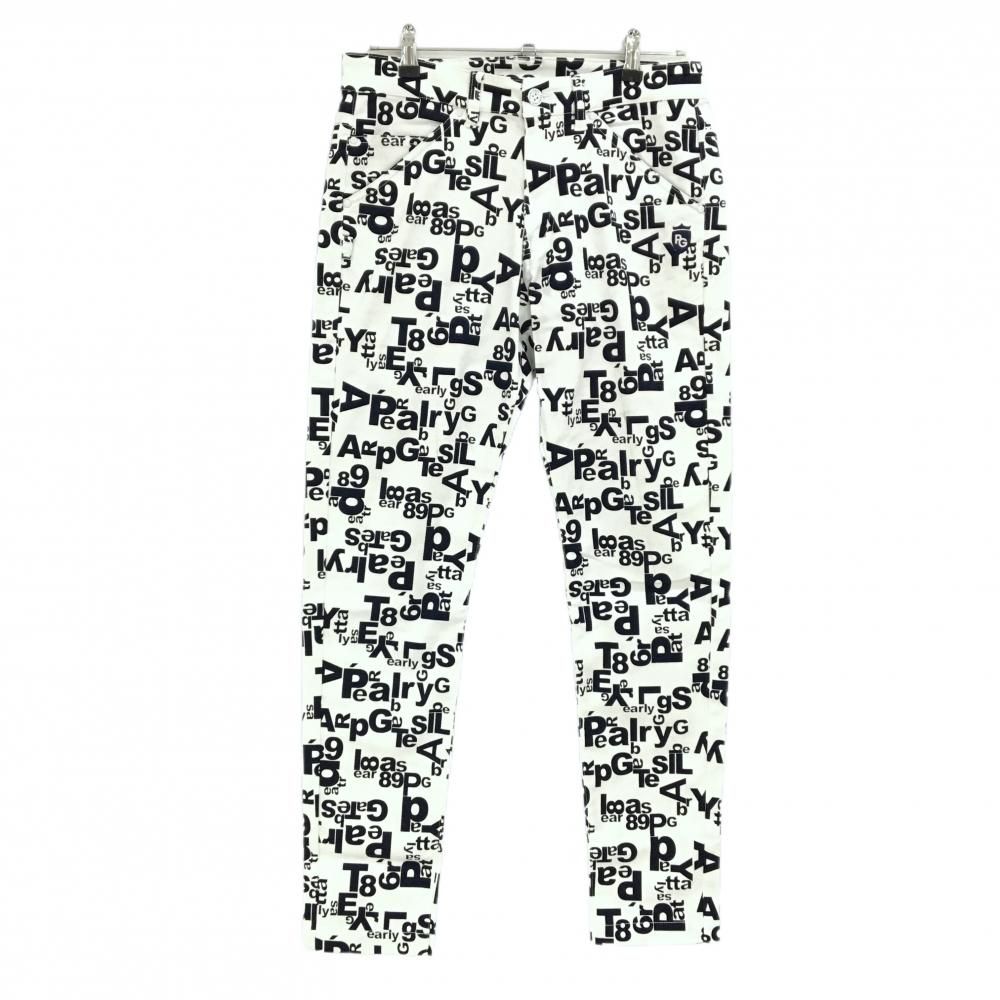 美品】パーリーゲイツ パンツ 白×ネイビー ロゴ総柄 ストレッチ メンズ