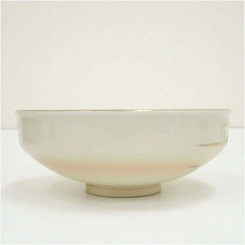 京焼 橋本紫雲造 色絵鉄線文茶碗（共箱） 茶道 抹茶 おしゃれ 抹茶茶碗