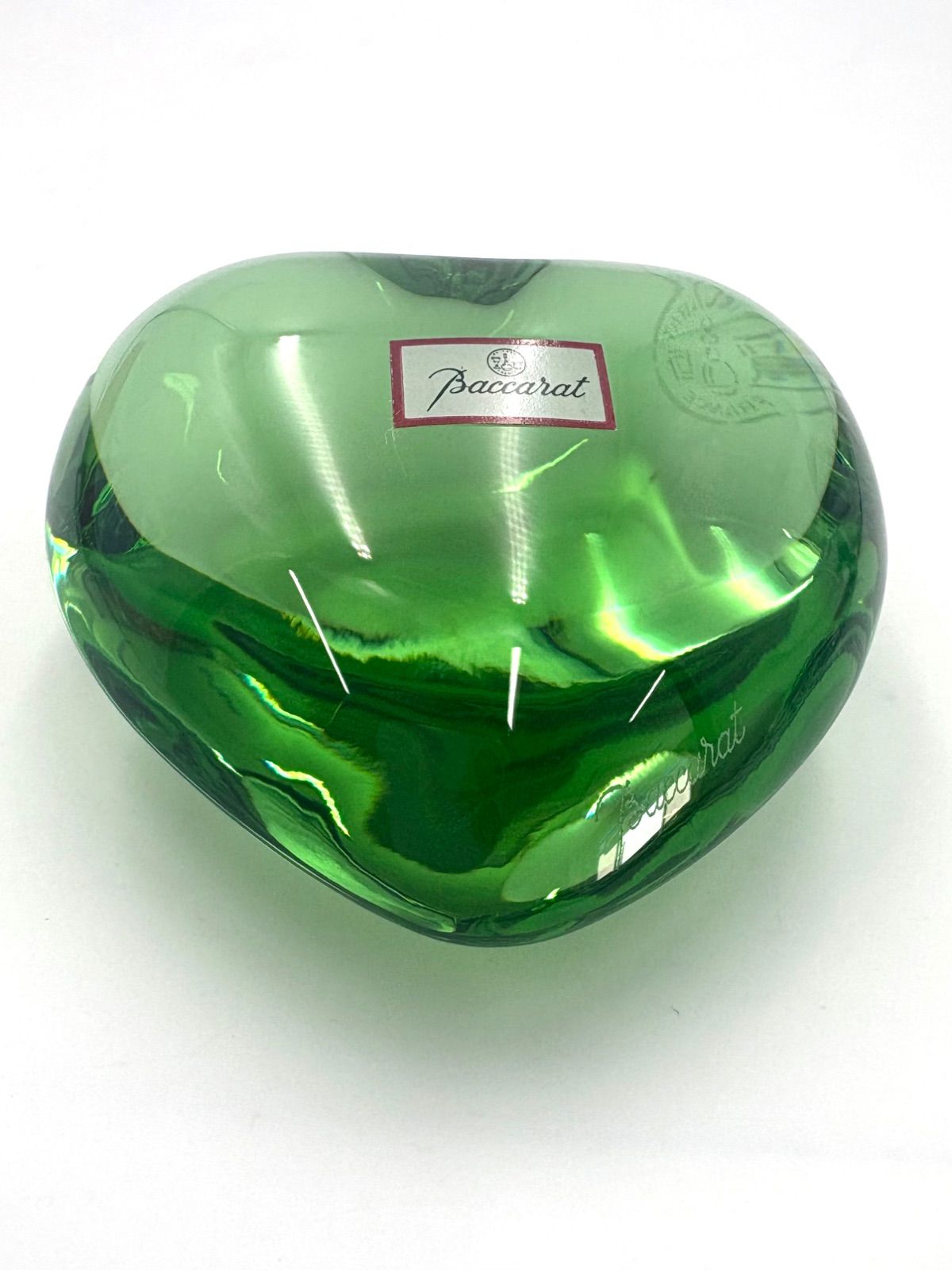 美品】Baccarat バカラ グリーン 緑 ハート ペーパーウェイト 箱付き