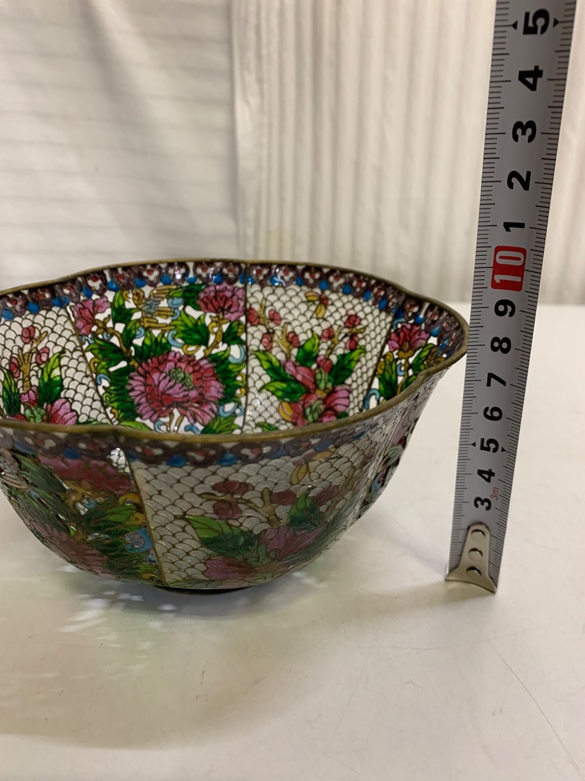 中国古玩 花紋鉢 菓子器 透胎七宝 有線七宝 透かし碗 ステンドグラス風