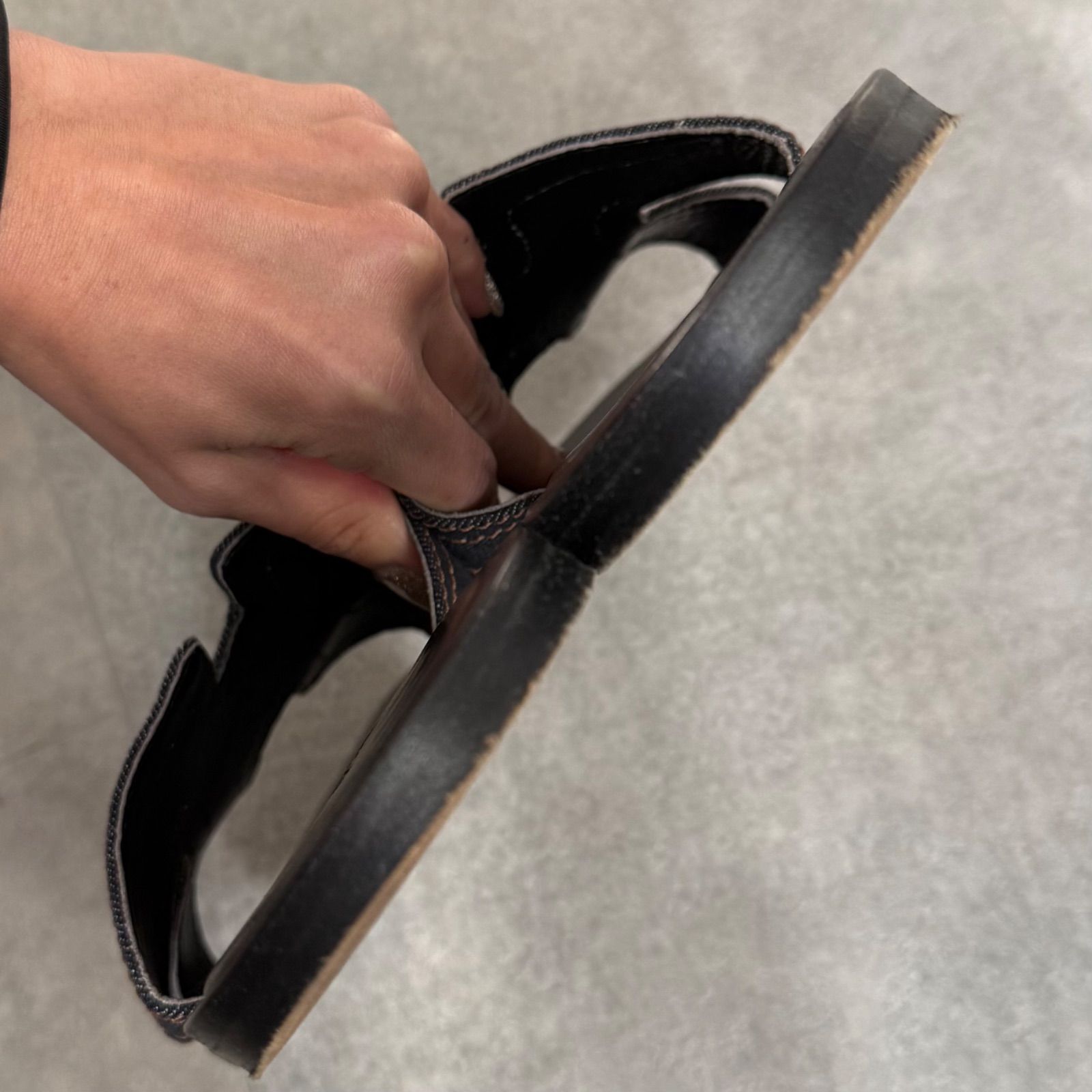 希少 HERMES エルメス デニム レザー サンダル Hロゴ ステッチ 42 1/2 