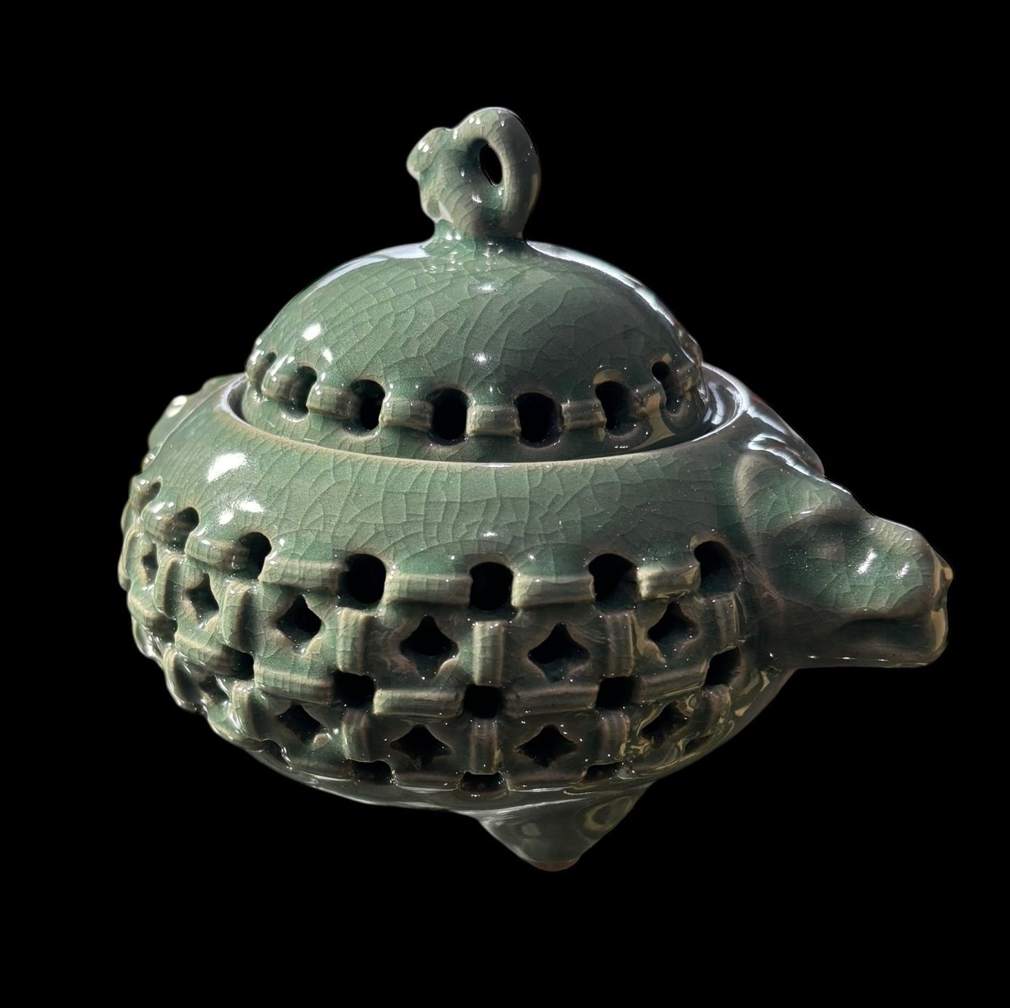 高麗青磁 網目 三足香炉 麗堂 香炉 香道具 桐箱 美術品 インテリア