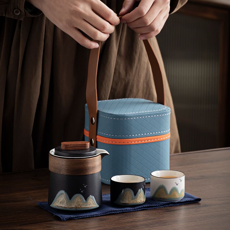 新品未使用】故宮文創遠山快客杯一壺二杯旅行茶器セット携帯式ティー
