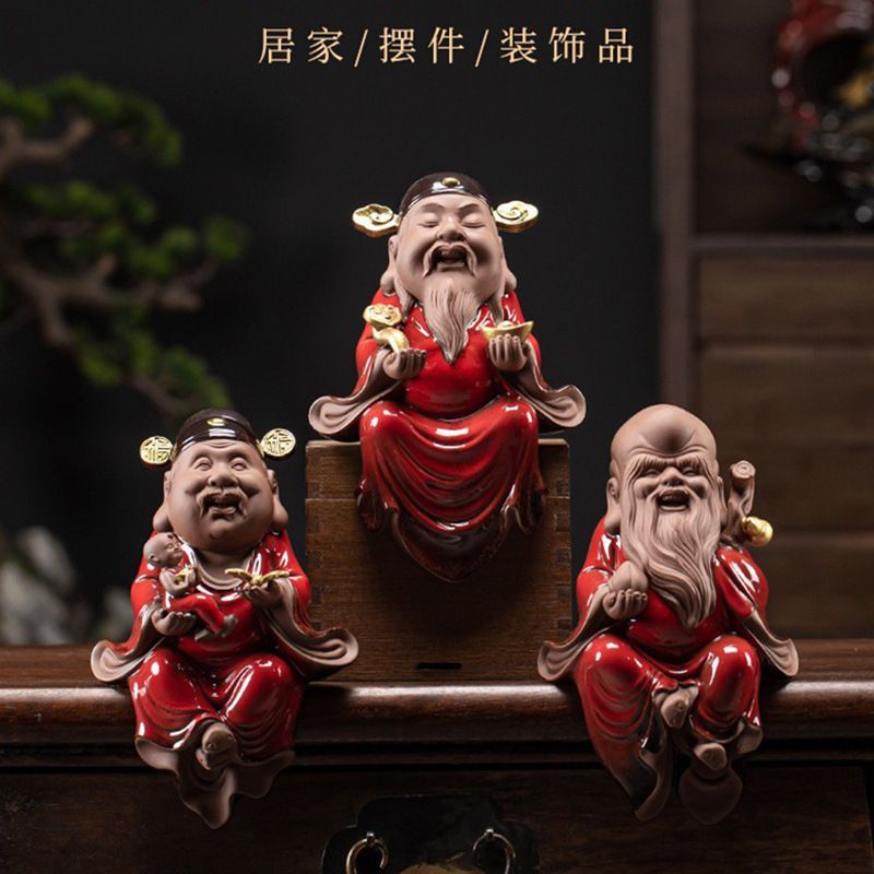 新品未使用】福禄寿三星陶器 中国風インテリア 幸運・長寿・福徳を祈願