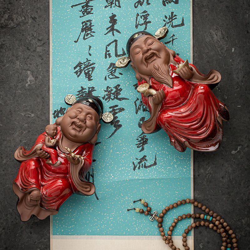 新品未使用】福禄寿三星陶器 中国風インテリア 幸運・長寿・福徳を祈願