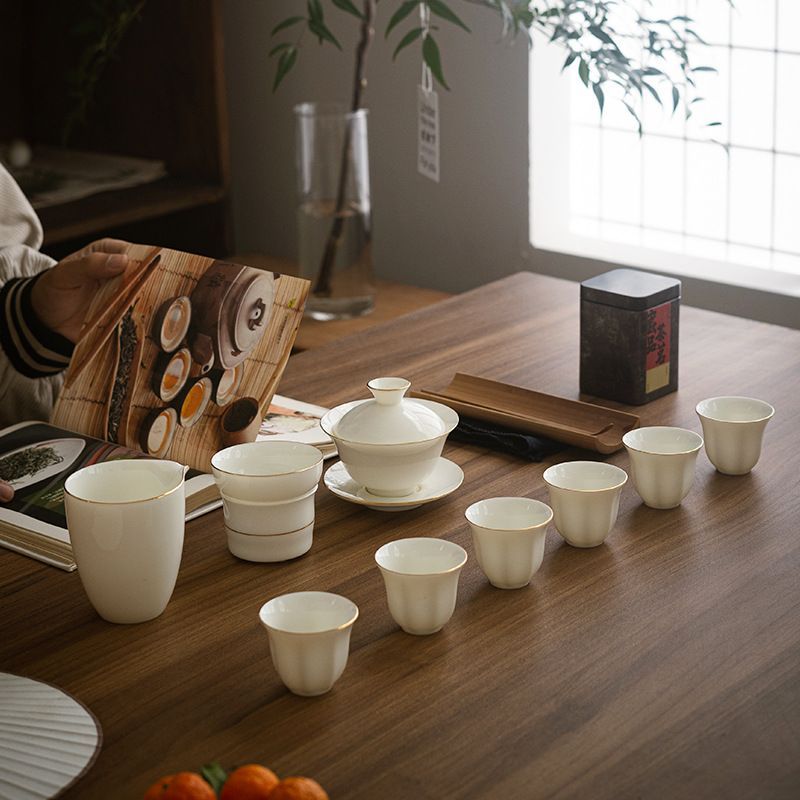 新品未使用】徳化羊脂玉磁器工夫茶器カップセット家庭用軽贅沢オフィス