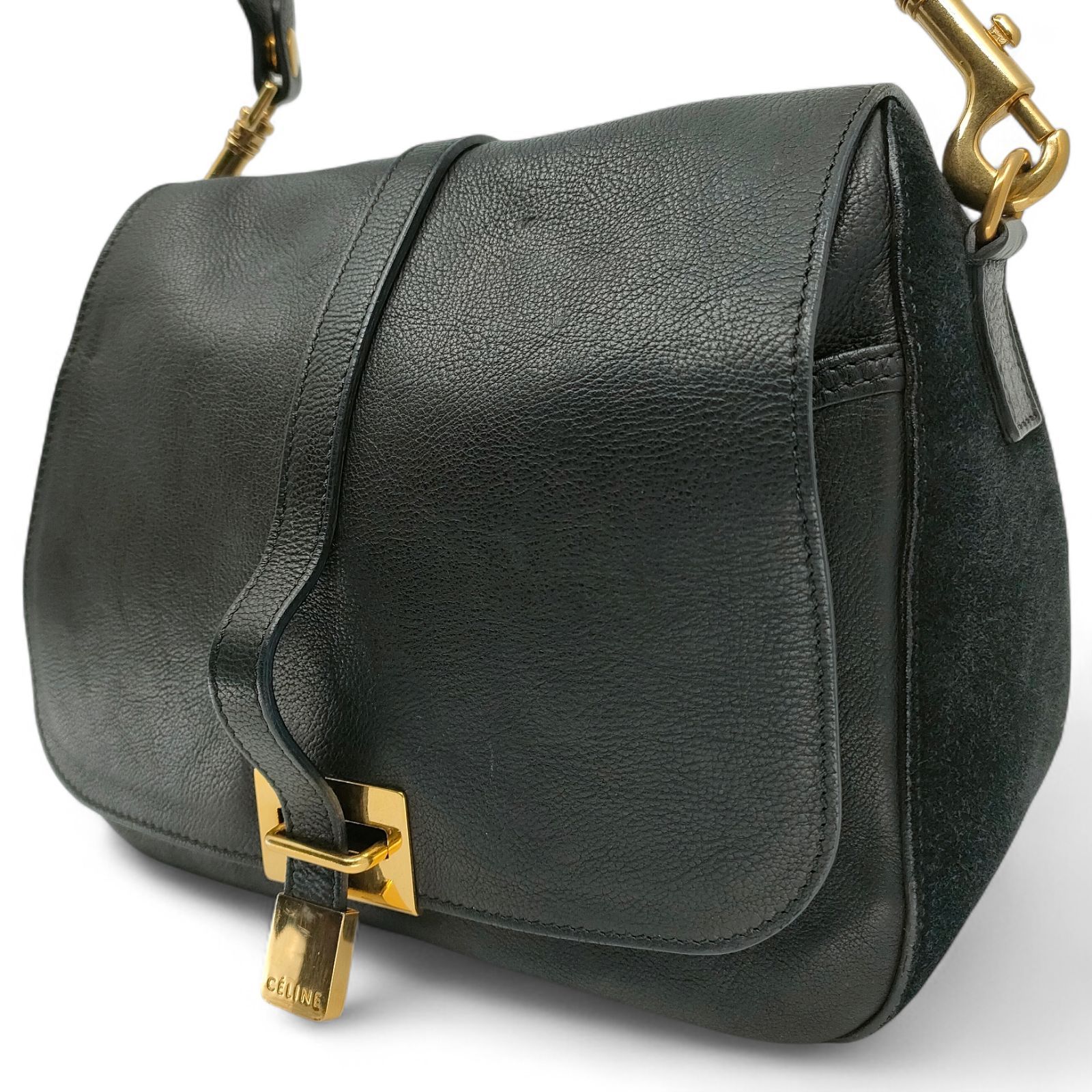 【良品】CELINE セリーヌ　ショルダーバッグ　スエード　レザー　黒　希少 CELINE - ◇希少 セリーヌ ヴィンテージ ショルダーバッグ スエード