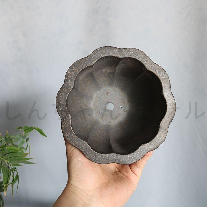 蓮華菱花三足高円盆 紫砂の鉢 盆栽鉢 植木鉢 小品盆栽鉢 大品盆栽鉢 紫砂鉢 盆栽盆 卓上盆 盆栽鉢 植木鉢 小品盆栽鉢 大品盆栽鉢 宜興 大