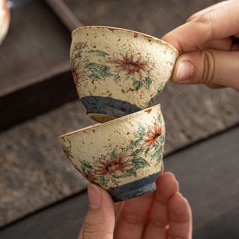 新品未使用】青花火石赤釉上彩工夫茶器セット陶磁器提梁壺カップ家庭用