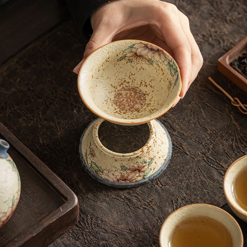 新品未使用】青花火石赤釉上彩工夫茶器セット陶磁器提梁壺カップ家庭用