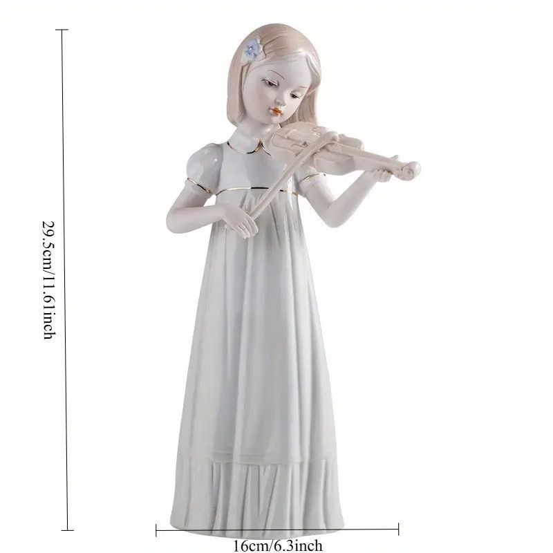 ☆新品☆ 洋風 バイオリンを弾く女性の高級陶器像 全長約30cm 新しい未使用 セラミック製のバイオリンを弾く少女の像 セラミック製