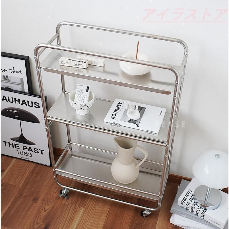 ステンレスワゴン キャスター付き 組み立て式 ラック 3段 収納 スリム
