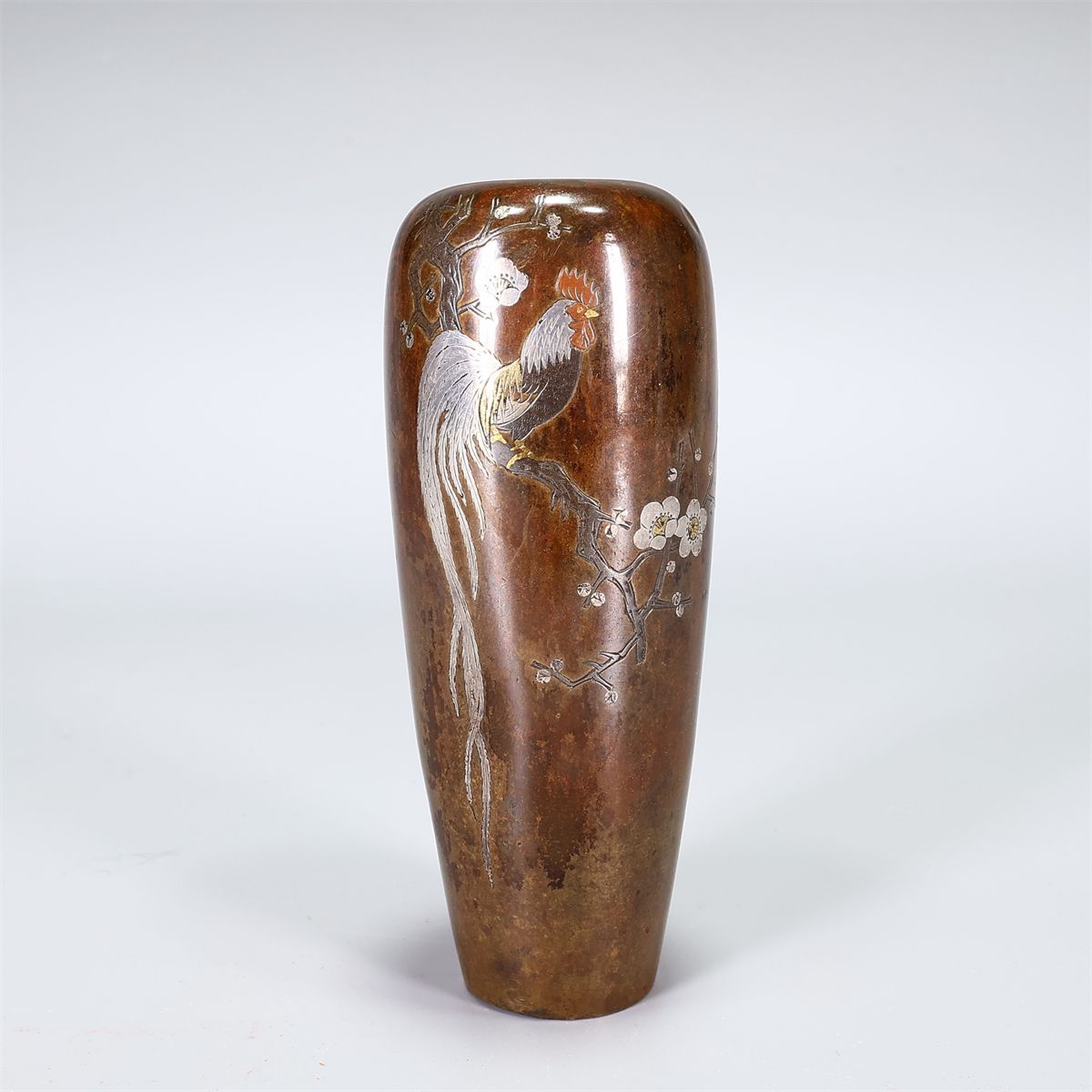 時代 【延廣 作】 銅製金銀象嵌 鶏紋 小花瓶／美品！DA650 - メルカリ