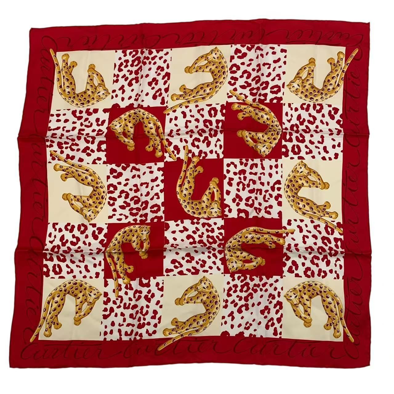 極美品 Cartier カルティエ スカーフ シルク パンテール レオパード柄