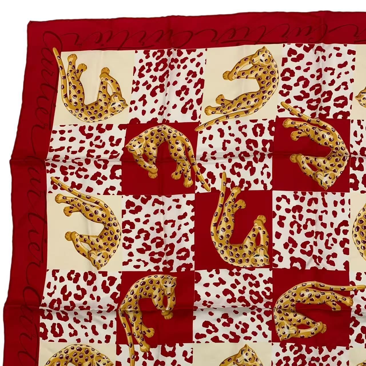 極美品 Cartier カルティエ スカーフ シルク パンテール レオパード柄
