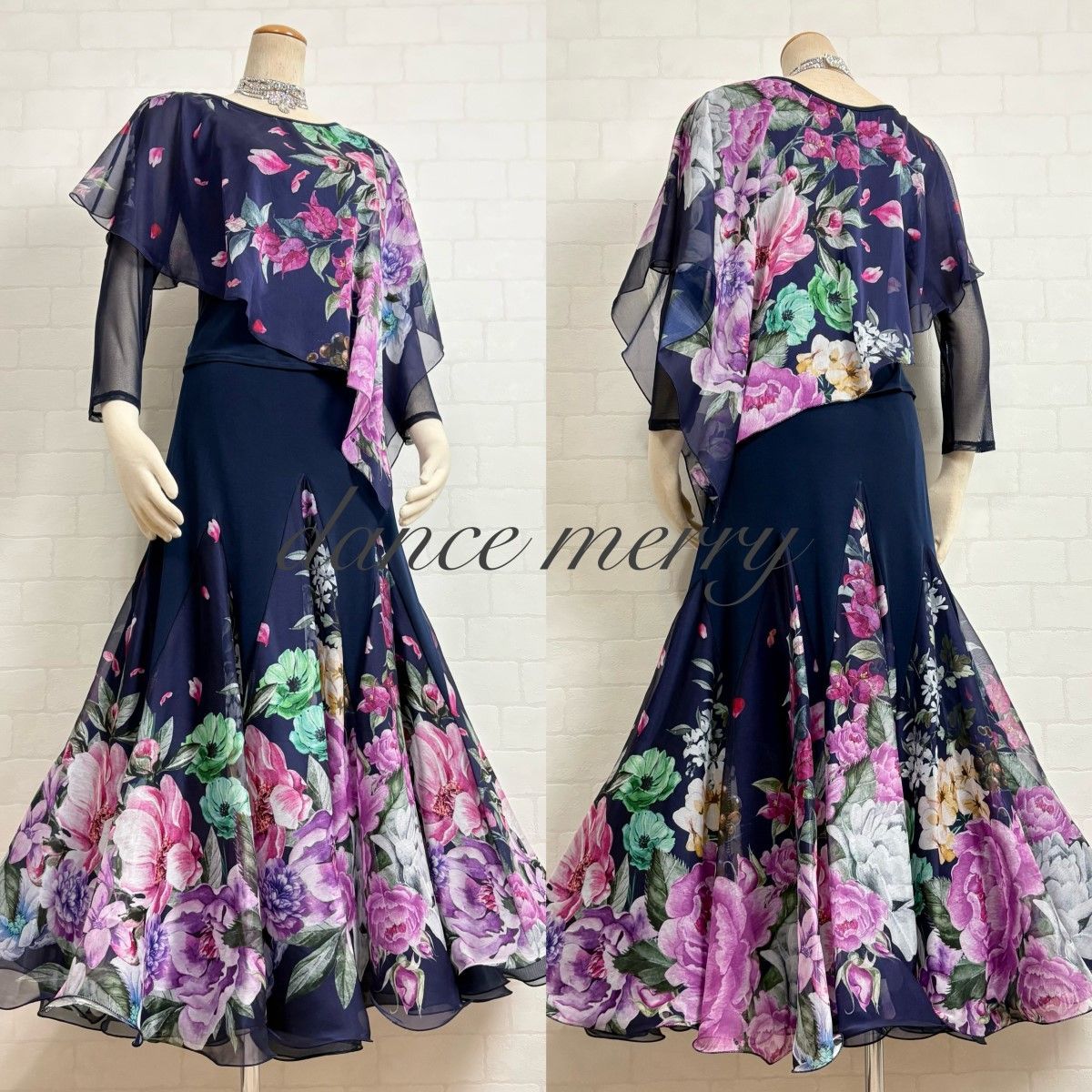 新品 豪華 社交ダンス ツーピース 紺 ピンク 紫 セットアップ 2040