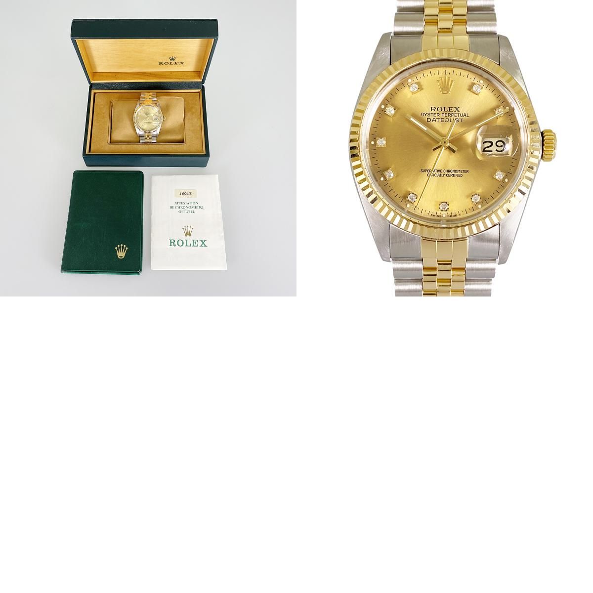 ロレックス ROLEX デイトジャスト 16013G SS YG 10Pダイヤモンド 自動 