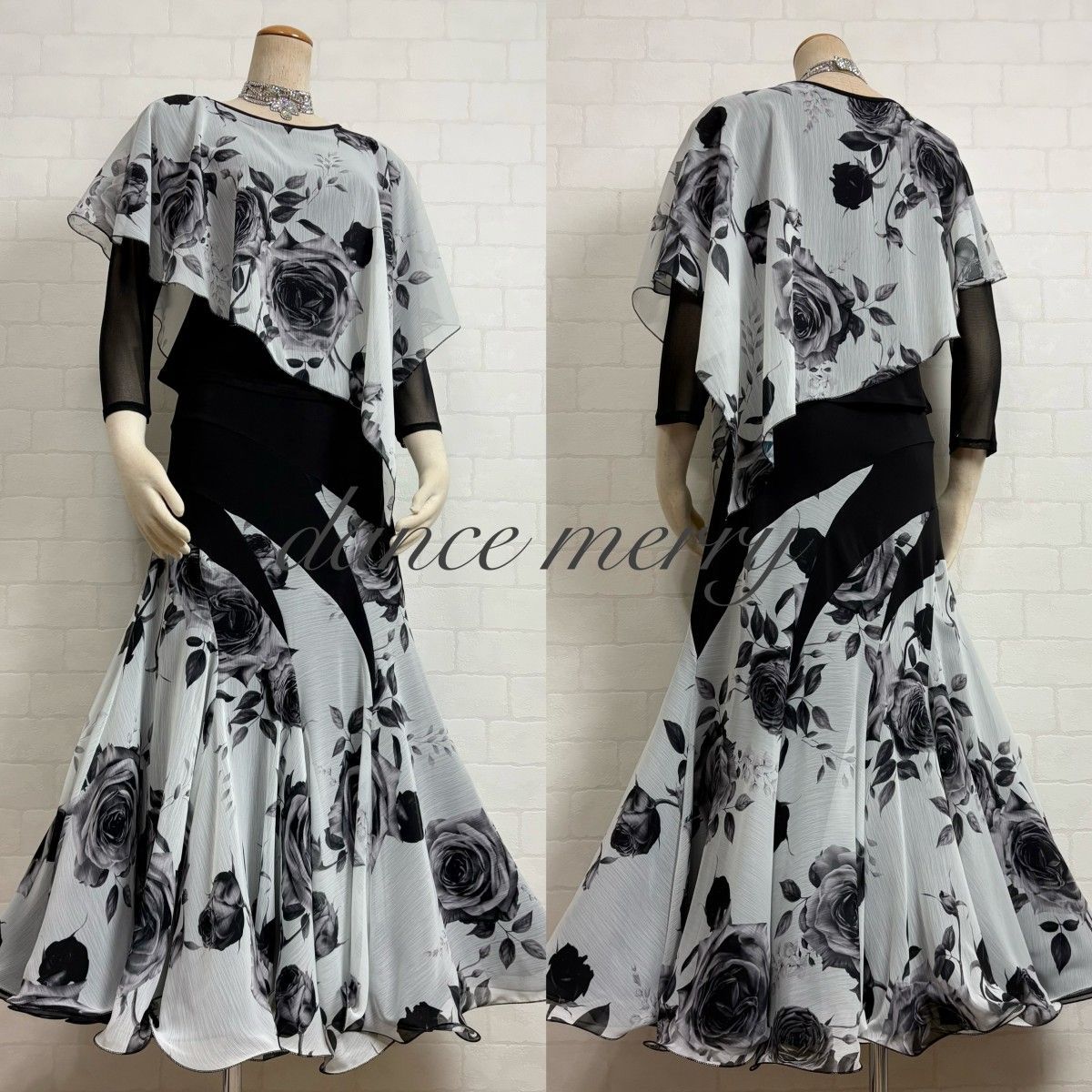 新品 社交ダンス ツーピース セットアップ 黒 白 グレー 豪華 パーティ