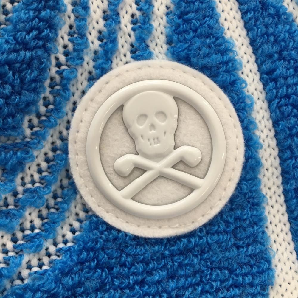 超美品】マークアンドロナ セーター ライトブルー×白 スカル総柄編み