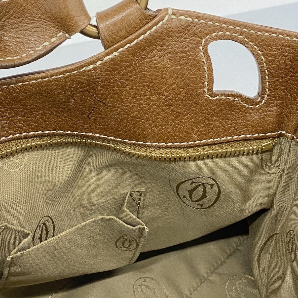 6ad3628】カルティエ ハンドバッグ マルチェロ レザー ブラウン  