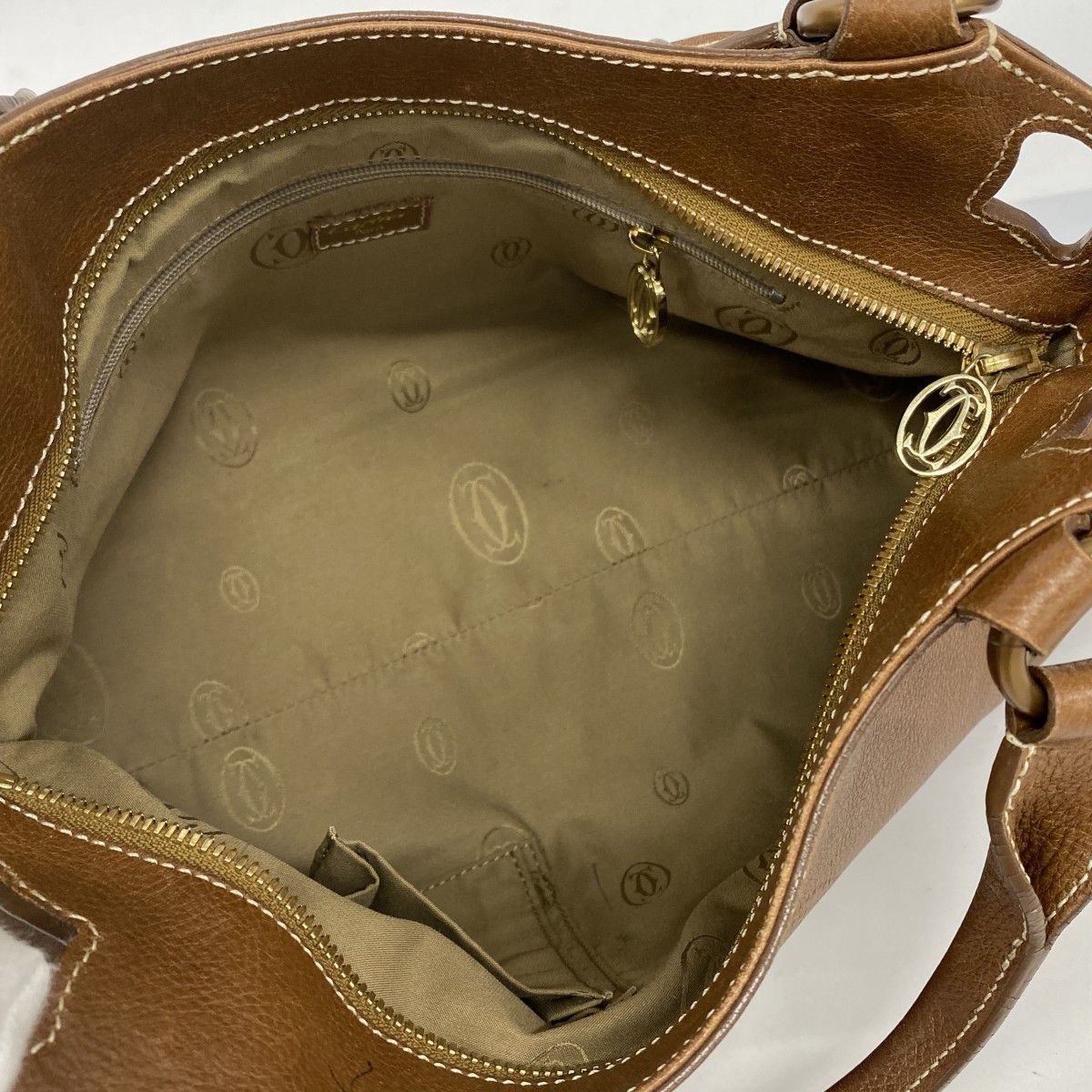 【人気】カルティエ　ハンドバッグ　マルチェロ　レザー　ブラック　ゴールド Cartier カルティエ マルチェロ レザー ハンドバッグ ブラック