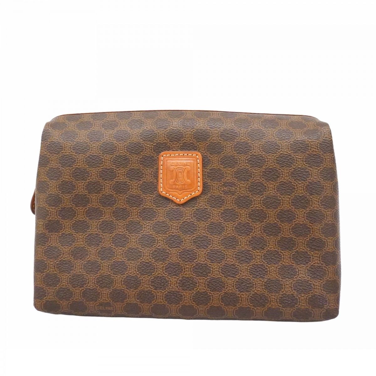 6ad3661-k】セリーヌ ポーチ マカダム PVC ブラウン ゴールド金具