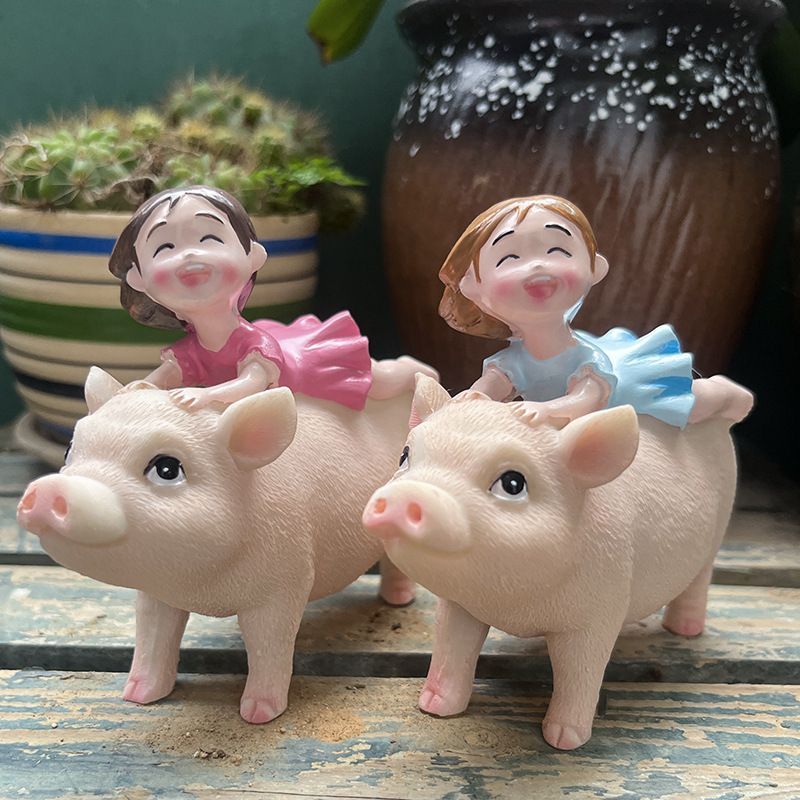 オブジェ 置物 豚に乗っている女の子 ピンクスカート ブルースカート 2種類 インテリア リビング ダイニング 玄関 寝室 装飾 オーナメント 樹脂 プレゼント ギフト オシャレ 可愛い 癒しグッズ