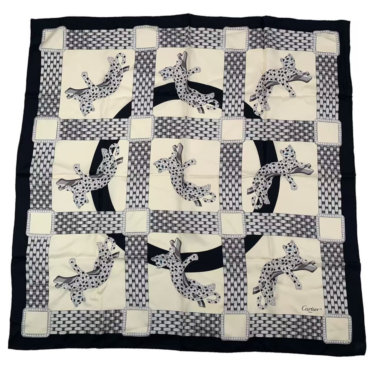 美品 Cartier カルティエ スカーフ シルク 大判 パンテール レオパード