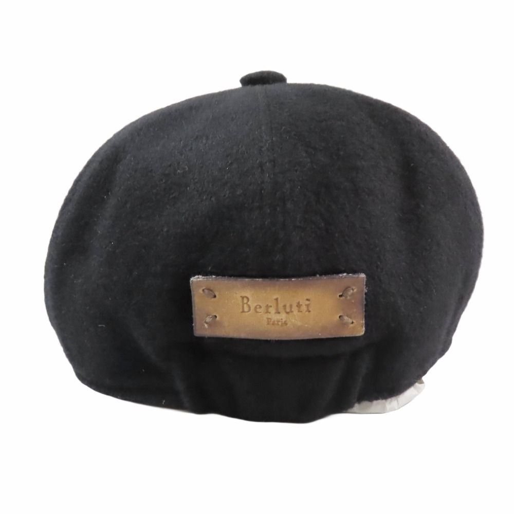 良品 Berluti ベルルッティ カシミヤ100％ キャップ レザーロゴパッチ