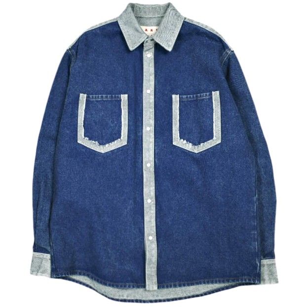 新品 MARNI マルニ 24AW イタリア製 ブルー ツートーンデニム製シャツ