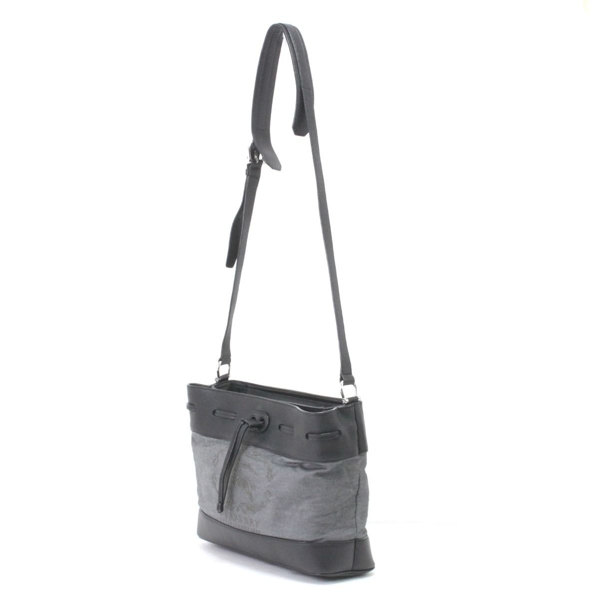 美品 ☆ Burberry バーバリー ☆ ショルダーバッグ 巾着デザイン BURBERRY バーバリー ショルダーバッグ 巾着型風 ブラック×グレー