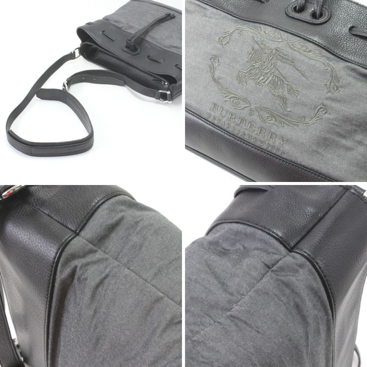 BURBERRY バーバリー ショルダーバッグ 巾着型風 ブラック×グレー 