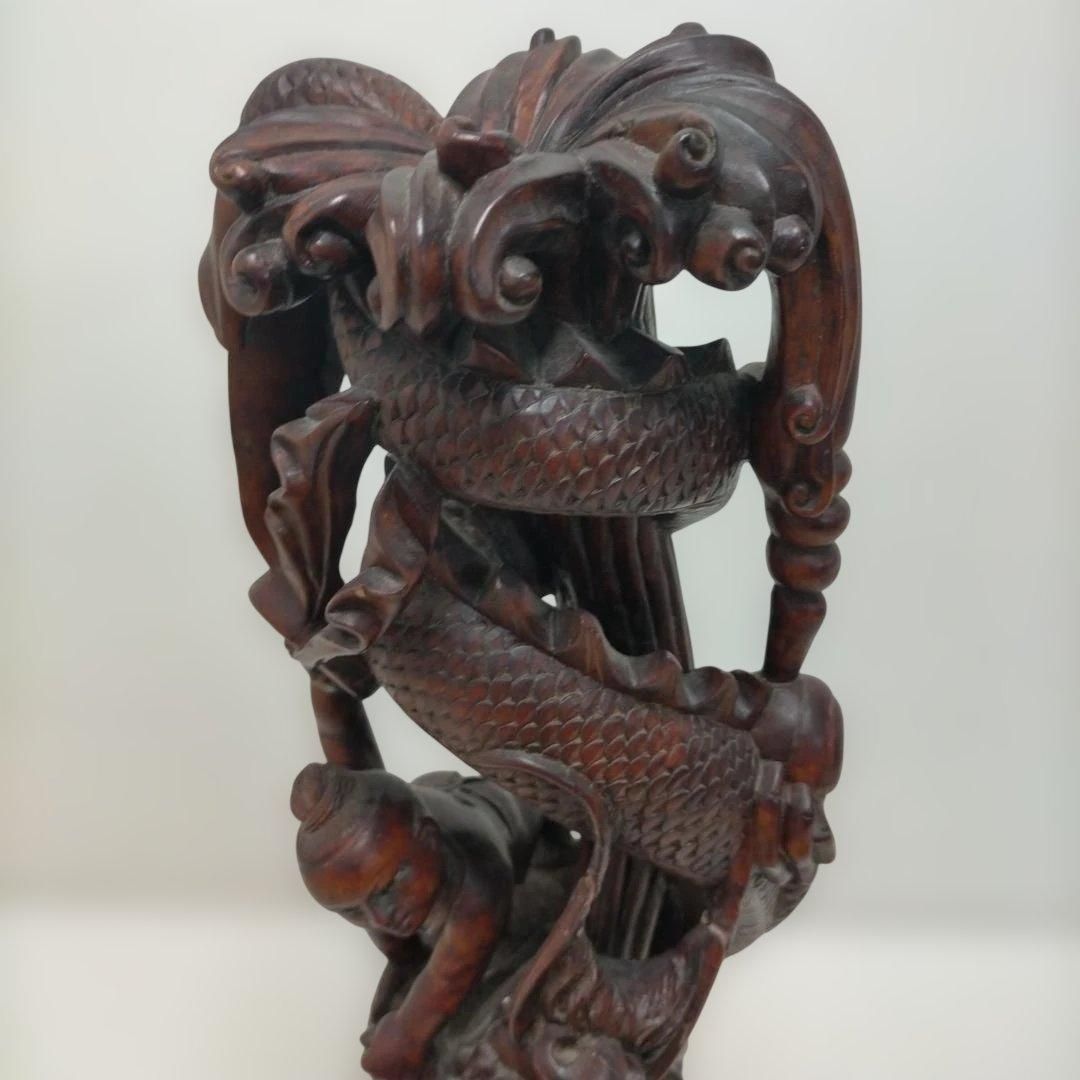 骨董品 木彫 彫刻 童子と龍 立体彫刻 古美術 置物 飾り物 インテリア 骨董品 木彫 彫刻 童子と龍 立体彫刻 古美術 置物 飾り物 インテリア