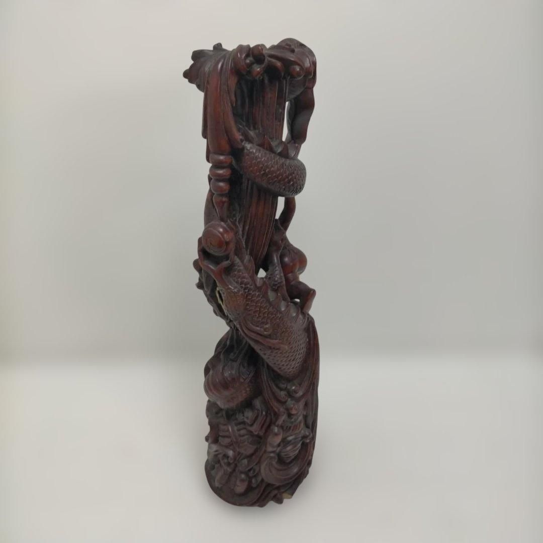 骨董品 木彫 彫刻 童子と龍 立体彫刻 古美術 置物 飾り物 インテリア
