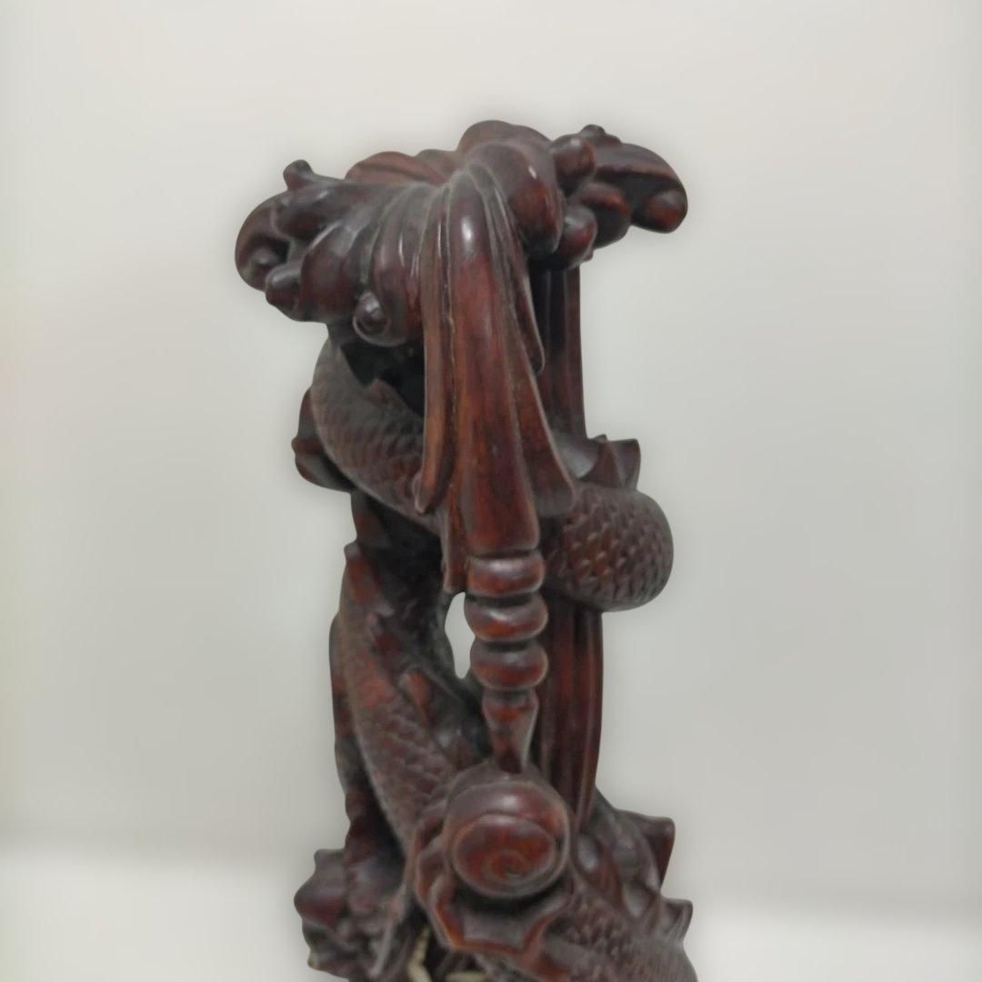 骨董品 木彫 彫刻 童子と龍 立体彫刻 古美術 置物 飾り物 インテリア