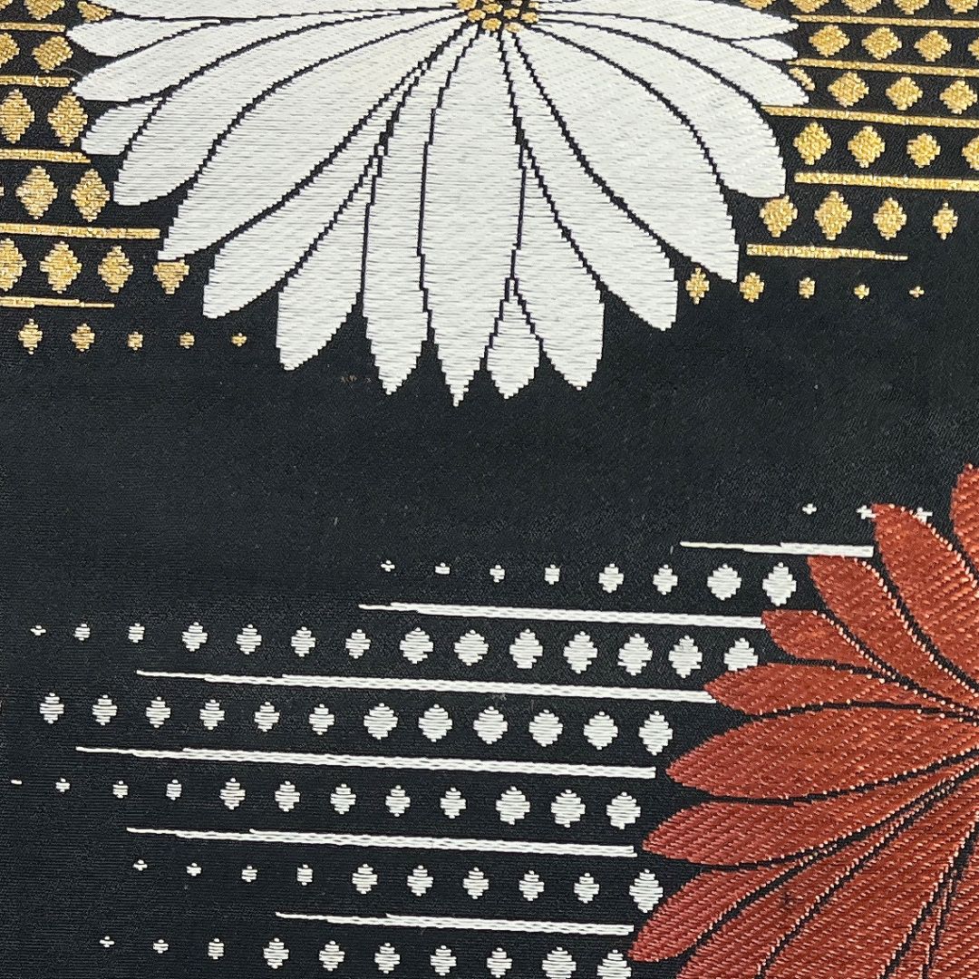 名古屋帯　アンティーク　菊花　菱　横縞　黒地　着物　014b d ms 名古屋帯 アンティーク 菊花 菱 横縞 黒地 着物 014b d ms 【公式通販】