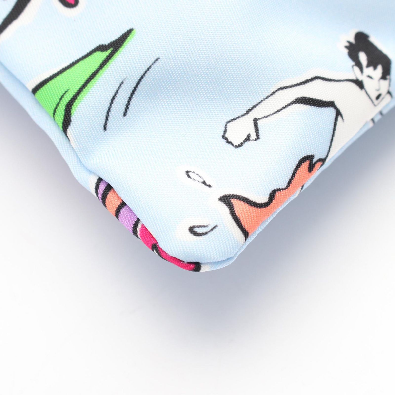 PRADA サーフィンイラスト コスメポーチ Re-Nylon サーフィン柄 ポーチ ナイロン レザー ライトブルー マルチ